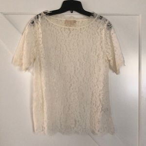 NWOT Anthropologie Lace Tee, Cream, S